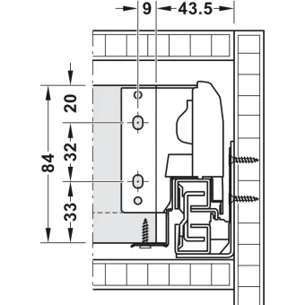 Drawer side runner system, Häfele Matrix Box S35, drawer side height L84mm, load bearing capacity 35kg