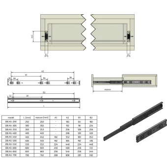 Ball bearing runners L400mm H45mm, full extension