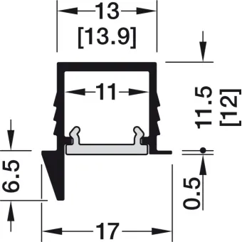 Profile for recess mounting, Häfele Loox5 profile 1105 for 8mm LED strip lights