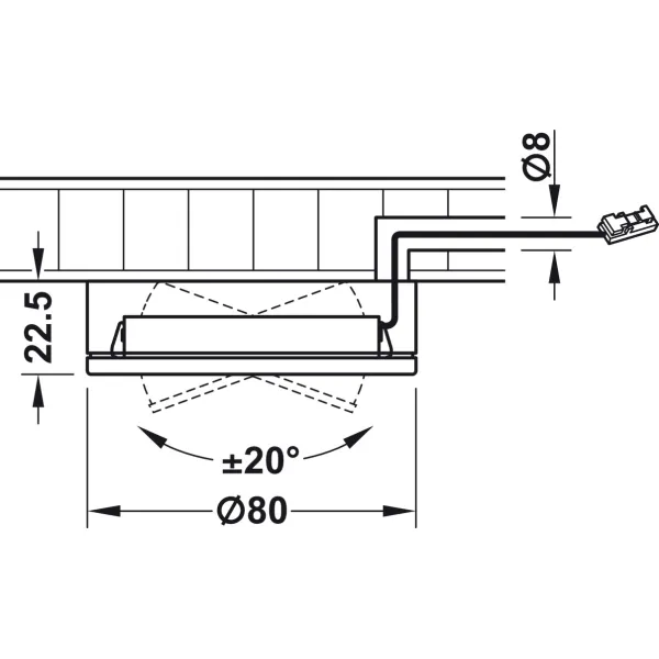 Recess mounted light, LED 1154 12V drill hole Ø68mm plastic