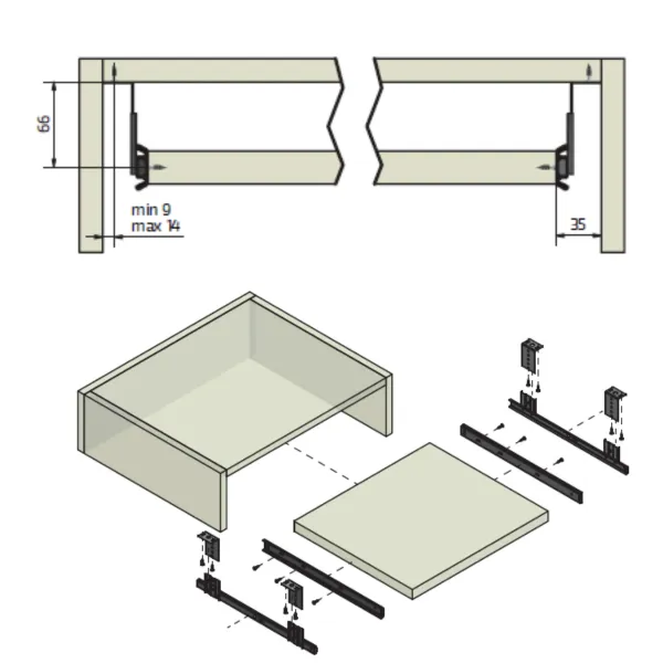 Ball bearing slides for keyboard L350mm zinc