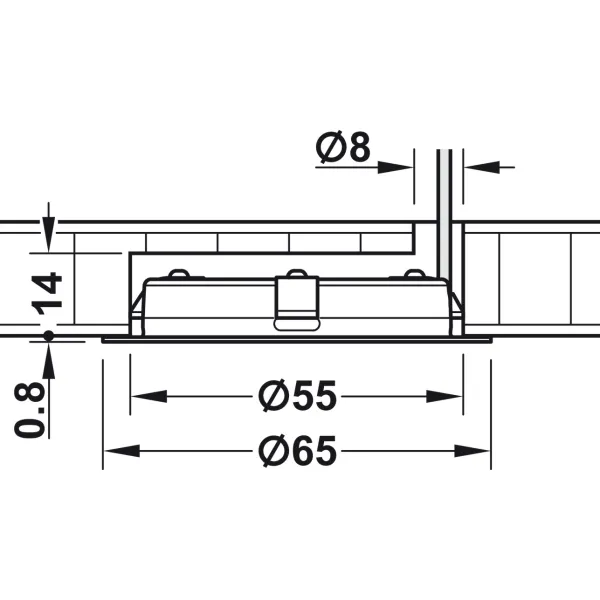 Housing for undermounted light, for Häfele Loox drill hole Ø55mm