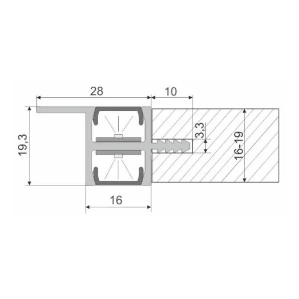 Profilis LED juostai įfrezuojamas dvipusis L3500mm, aliuminis
