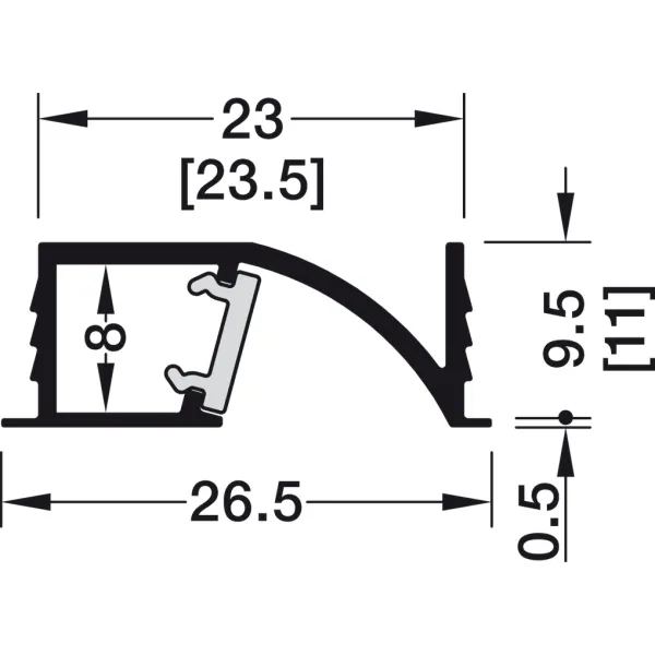 Profile for recess mounting, Häfele Loox5 profile 1107 for 5mm LED strip lights
