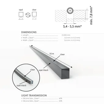 Silicone light diffuser FlipLens, for 5mm COB LED strip, 10m, black