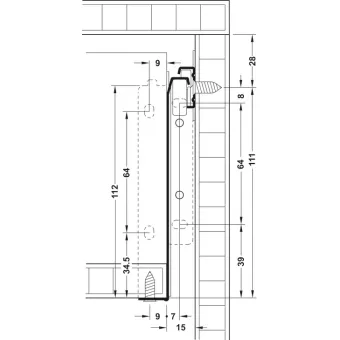 Drawer side runner system, single-walled, Häfele Matrix Box Single A25, single extension, height 118mm