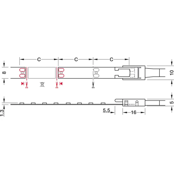 Juosta LED2062 Loox5, L5000mm, 8mm, 12V, 4,8W/m, natūrali balta šviesa 4000K