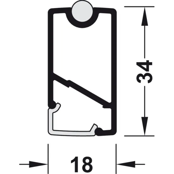 Wardrobe rail, Häfele Dresscode profile 5104 for LED strip lights 8mm