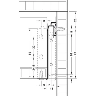 Drawer side runner system, single-walled, Häfele Matrix Box Single A25, single extension, height 86mm