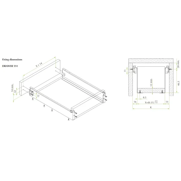 Drawer sides METALBOX L450mm H53mm white RAL9010