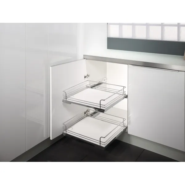 Base unit internal extension, installation behind hinged doors, roller bearing guided, shelf