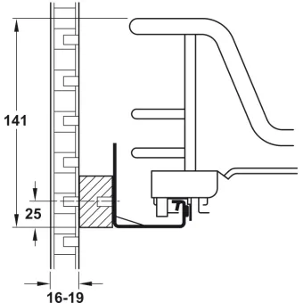 Base unit internal extension, installation behind hinged doors, roller bearing guided, pull-out wire