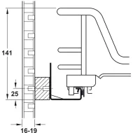 Base unit internal extension, installation behind hinged doors, roller bearing guided, pull-out wire