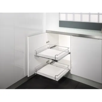Base unit internal extension, installation behind hinged doors, roller bearing guided, shelf