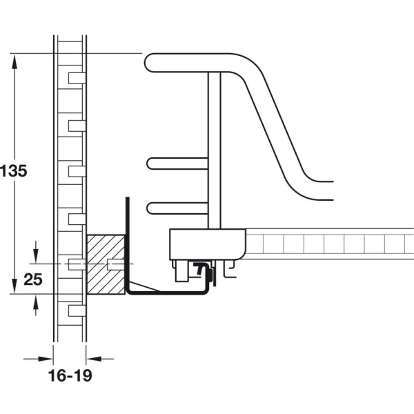 Base unit internal extension, installation behind hinged doors, roller bearing guided, shelf
