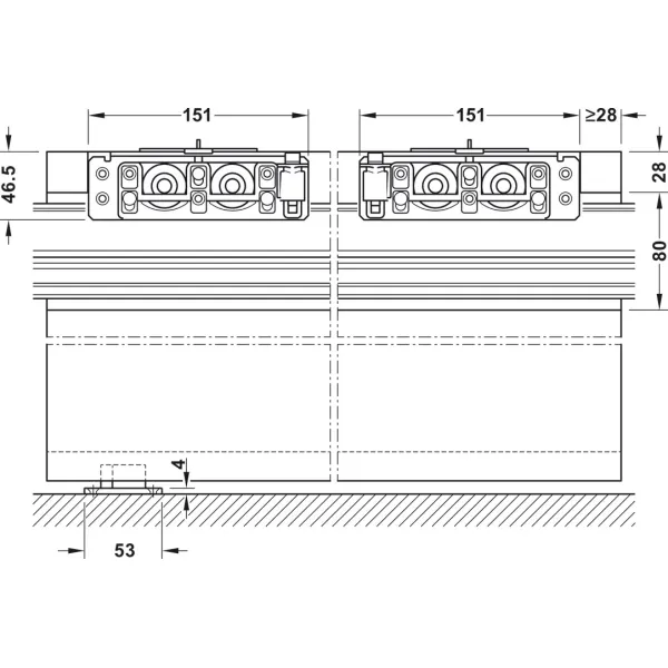 Sliding door fitting, Slido D-Line41 80X, set