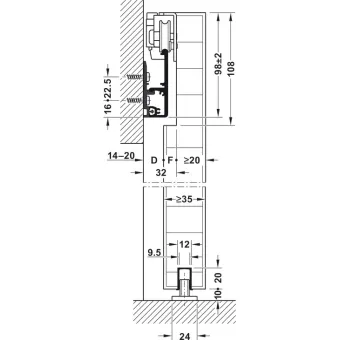 Sliding door fitting, Slido D-Line41 80X, set