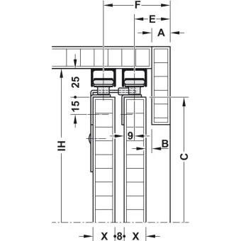 Sliding door fitting, Häfele Slido F-Line15 55A, set