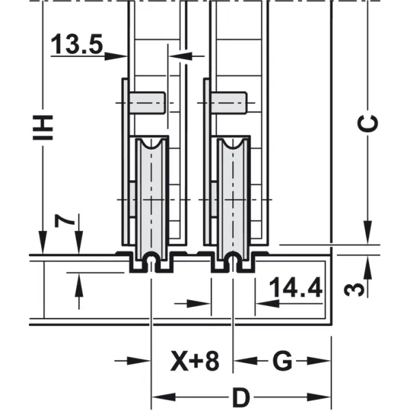 SDS Slido F-Line15 55A medinėms 3 durims, reguliuojama