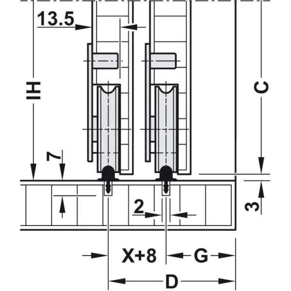 SDS Slido F-Line15 55A medinėms 3 durims, reguliuojama