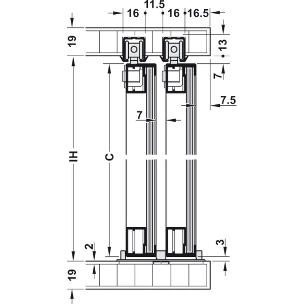 SDS Slido F-Line21 20F aliuminio profilio 2 durims