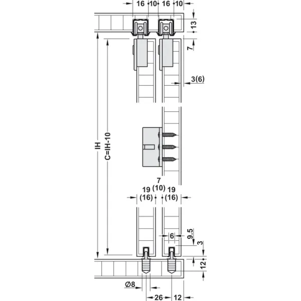Sliding door fitting, Häfele Slido F-Line21 40C, set
