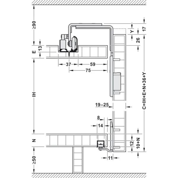 SDS Slido F-Line31 40A medinėms 2 durims su švelniu stabdymu 2 kryptimis