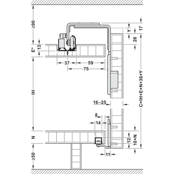 SDS Slido F-Line31 40A medinėms 3 durims su švelniu stabdymu 2 kryptimis