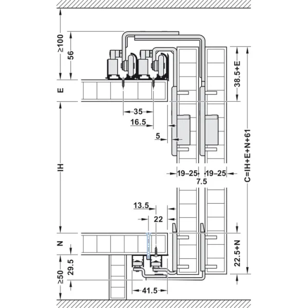 SDS Slido F-Line31 60A medinėms 2 durims su švelniu stabdymu 2 kryptimis