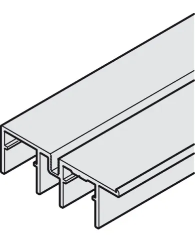 Double guide track, Bottom, with stop strip, for screw fixing to base panel