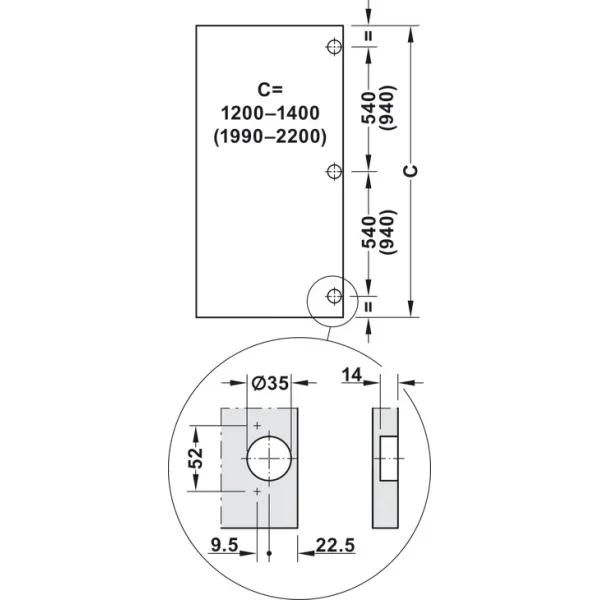 SDS Slido F-Park72 30A medinėms 1 durims H1200-1400mm, P560mm,