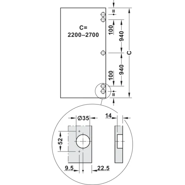SDS Slido F-Park72 30A medinėms 1 durims H1990-2200mm, P560mm,