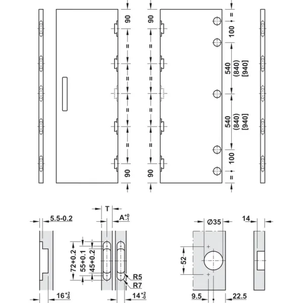 SDS Slido F-Park72 60B medinėms 2 durims H1990-2200mm, P805mm,