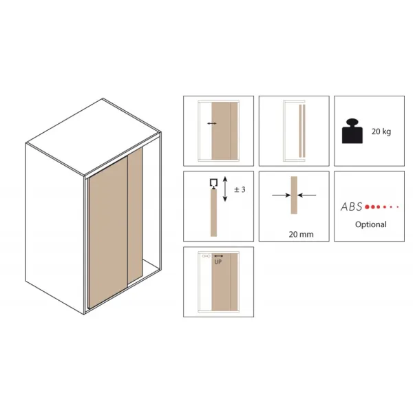 Sliding door system 1010, for one wooden door, 20kg