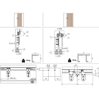 Sliding door system 1010, for one wooden door, 20kg