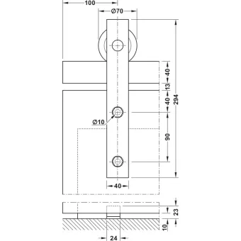 Sliding door fitting, Häfele Slido D-Line42 100S, set with running track
