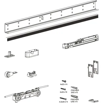 Sliding door fitting, Häfele Slido D-Line43 80M, set with running track for 1 door leaf