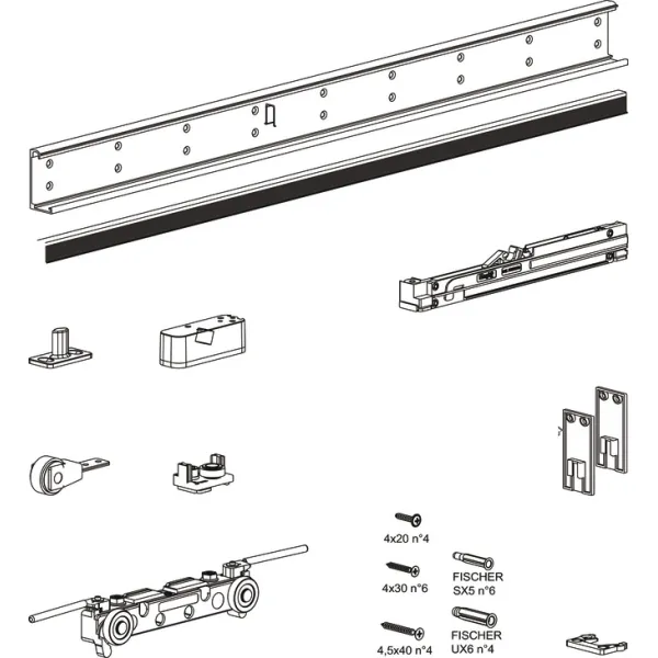 Sliding door fitting, Häfele Slido D-Line43 80M, set with running track for 1 door leaf