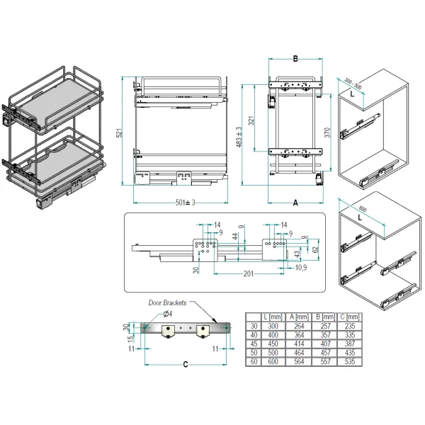 CARGO basket W300mm with soft close, titanium