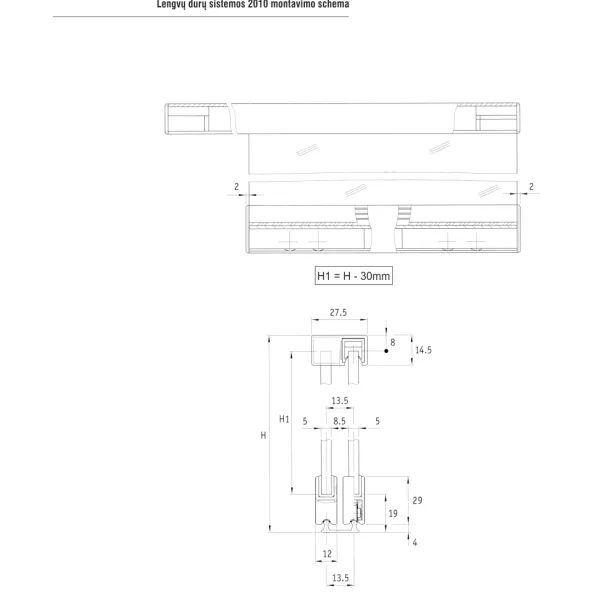 Gasket for upper glass to profile D-2010/2