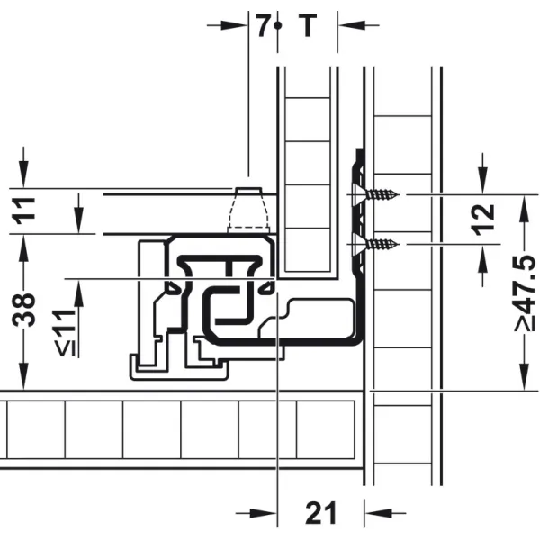 Concealed runner, Synchro, full extension, load bearing capacity up to 30kg, steel, coupling instal
