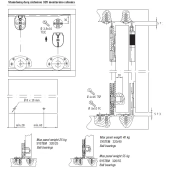 Sliding door system set for 25kg doors
