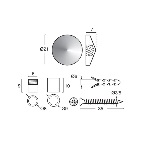 Mirror holder Ø21mm matt chrome
