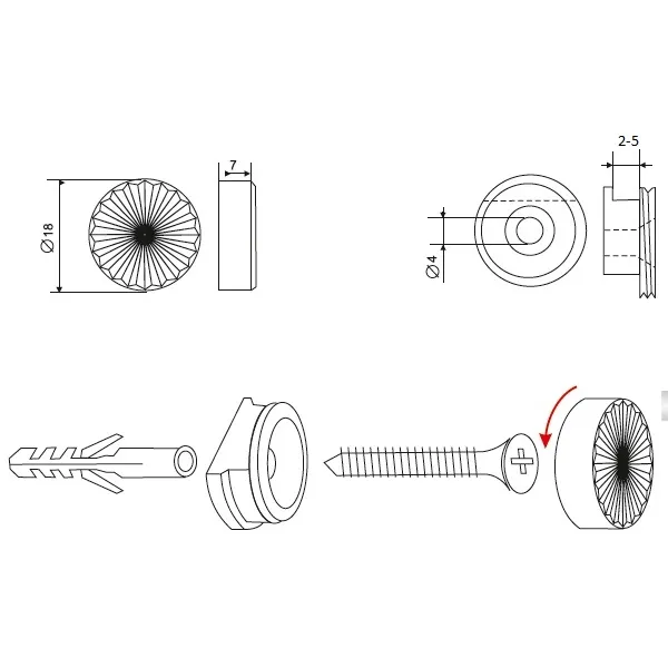 Mirror holder Ø18mm 2-5mm chrome