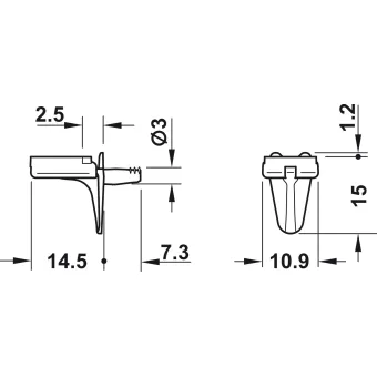 Shelf support, for inserting into drill hole Ø3mm, zinc alloy with plastic support