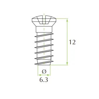 Eurovaržtas lankstui, Ø5mm skylei, 6,3x12mm, suapvalinta galvute