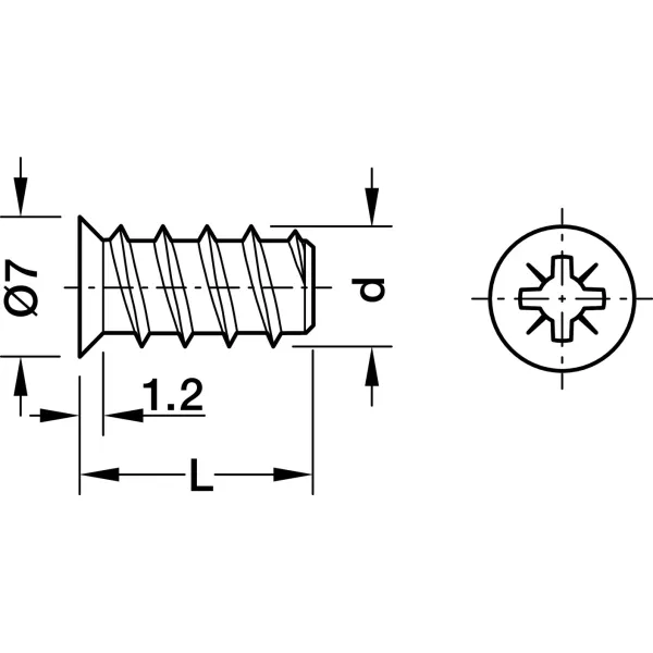 Euro screw Varianta, for Ø5mm drill holes, 6x13,5mm, countersunk head, PZ, steel, fully threaded