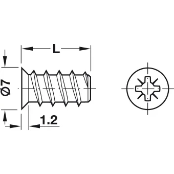 Euro screw Varianta, for Ø5mm drill holes, 6x8mm, countersunk head, PZ, steel, fully threaded