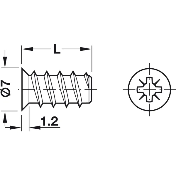 Euro screw Varianta, for Ø5mm drill holes, 6x8mm, countersunk head, PZ, steel, fully threaded