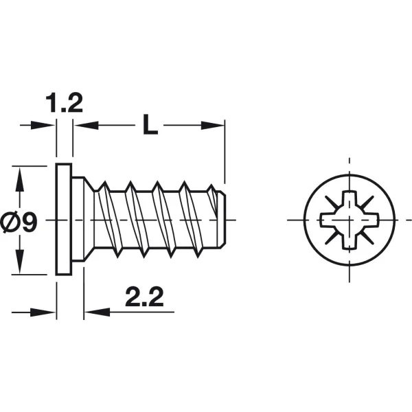 Euro screw Varianta, for Ø5mm drill holes, 6x10,5mm, cylindrical head, PZ, steel, fully threaded